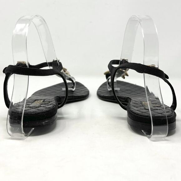 Chanel 09P Quilted Leather Gold Chain Thong Sandals Black Flat EU 38 - Picture 5 of 10